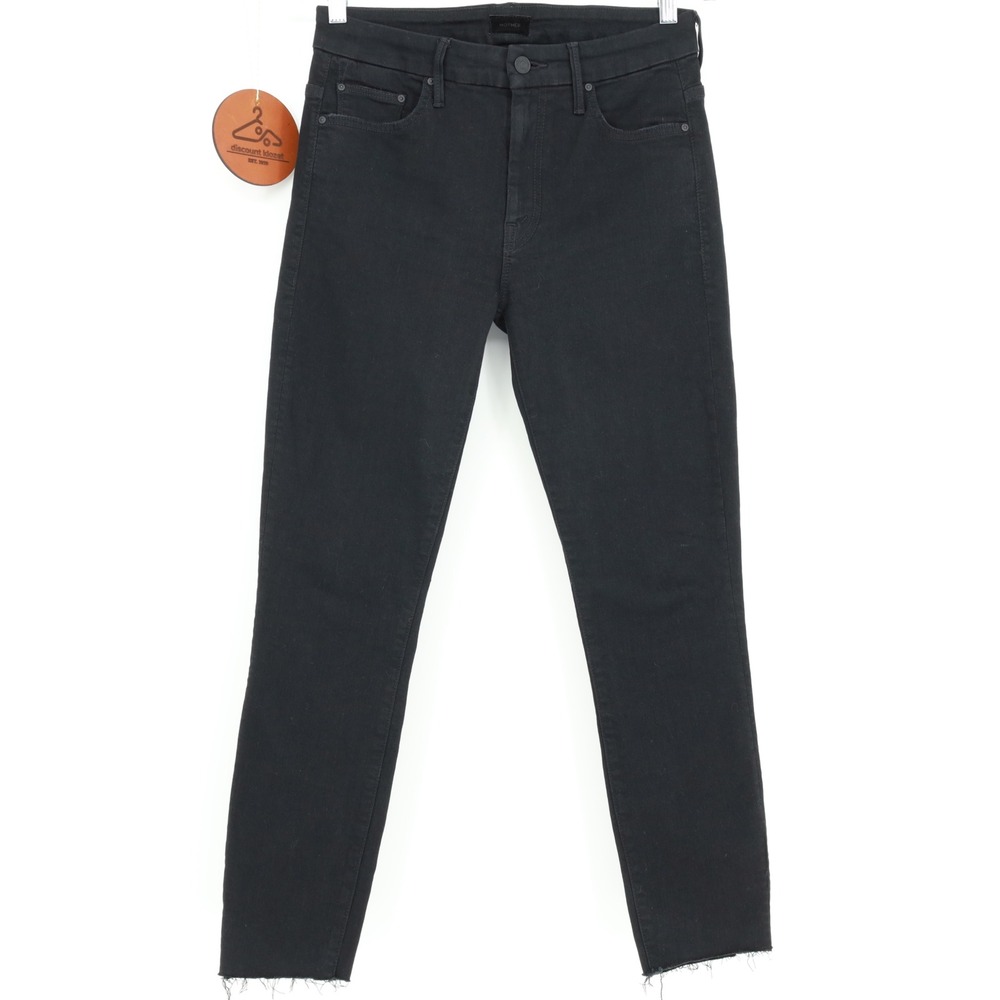MOTHER High Waisted Looker Jeans Not Guilty Black Raw Hem Skinny Size 28